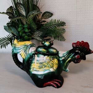 Vintage Empress Alix Calif Glazed Pottery Rooster Teapot